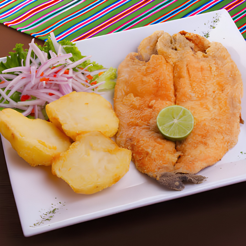 Trucha frita con papas de la truchera de Sacha Wasi